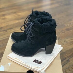 New Ugg Analise Black Ankle Heeled Boots Women’s Size 5